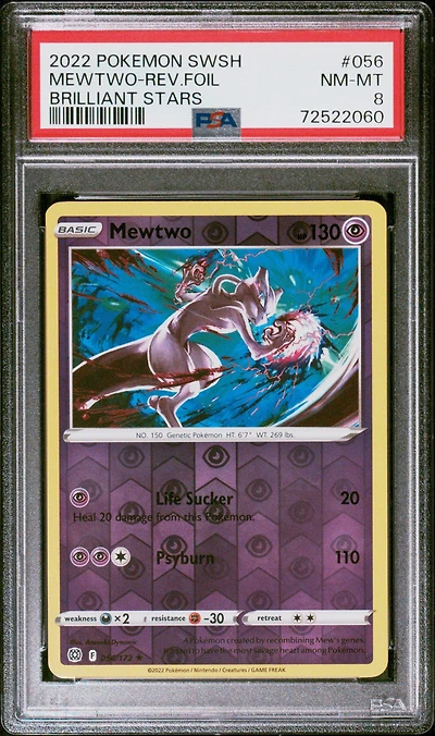 2022 Pokemon Sword & Shield Brilliant Stars 056 Mewtwo-reverse Foil PSA