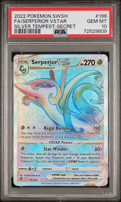 2022 Pokemon Sword & Shield Silver Tempest 196 Full Art/serperior Vstar Secret PSA