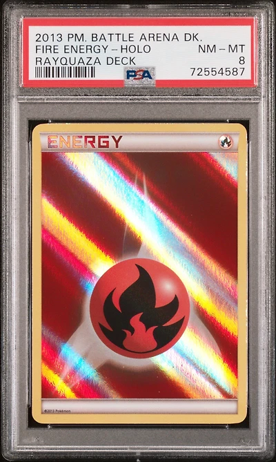 2013 Pokemon Battle Arena Deck: Keldeo Vs Rayquaza Fire Energy-holo PSA 8