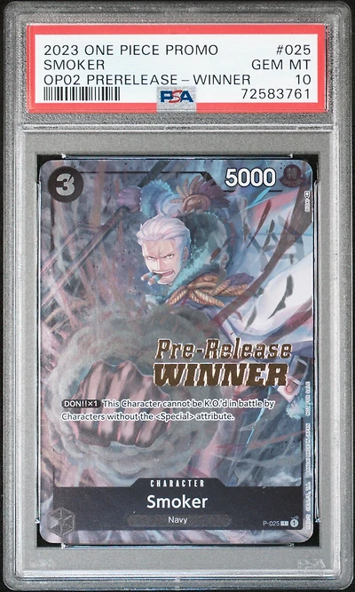 2023 One Piece Promos 025 Smoker Paramount War Pre-release-winner PSA 10