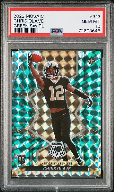 2022 Panini Mosaic 313 Chris Olave Green Swirl PSA 10