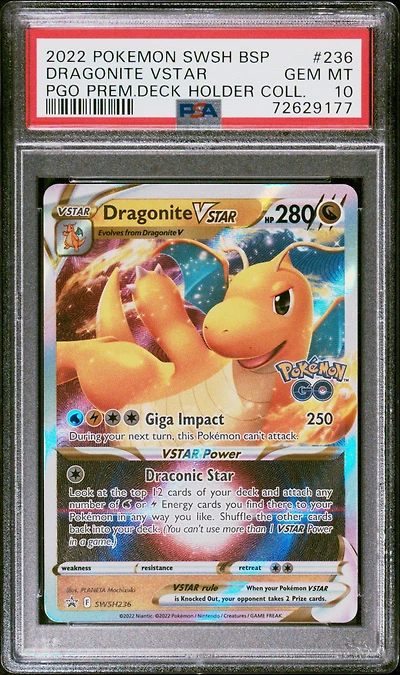 2022 Pokemon Swsh Black Star Promo 236 Dragonite Vstar Pokemon Go Premier Deck Holder Collection PSA