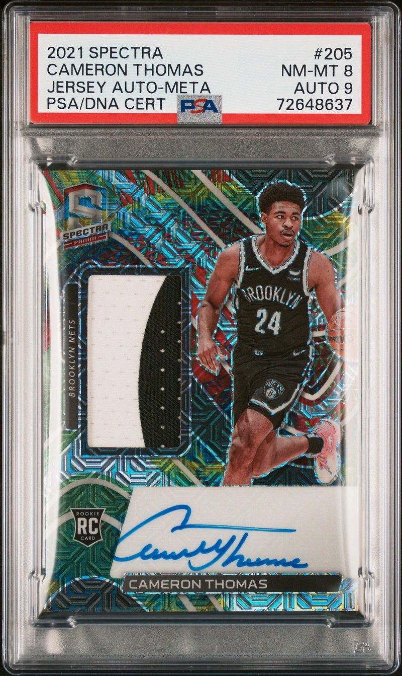 2021 Panini Spectra 205 Cameron Thomas Jersey Autograph-meta PSA 8