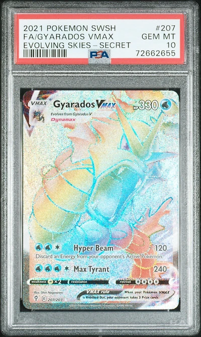 2021 Pokemon Sword & Shield Evolving Skies 207 Full Art/gyarados Vmax Secret PSA