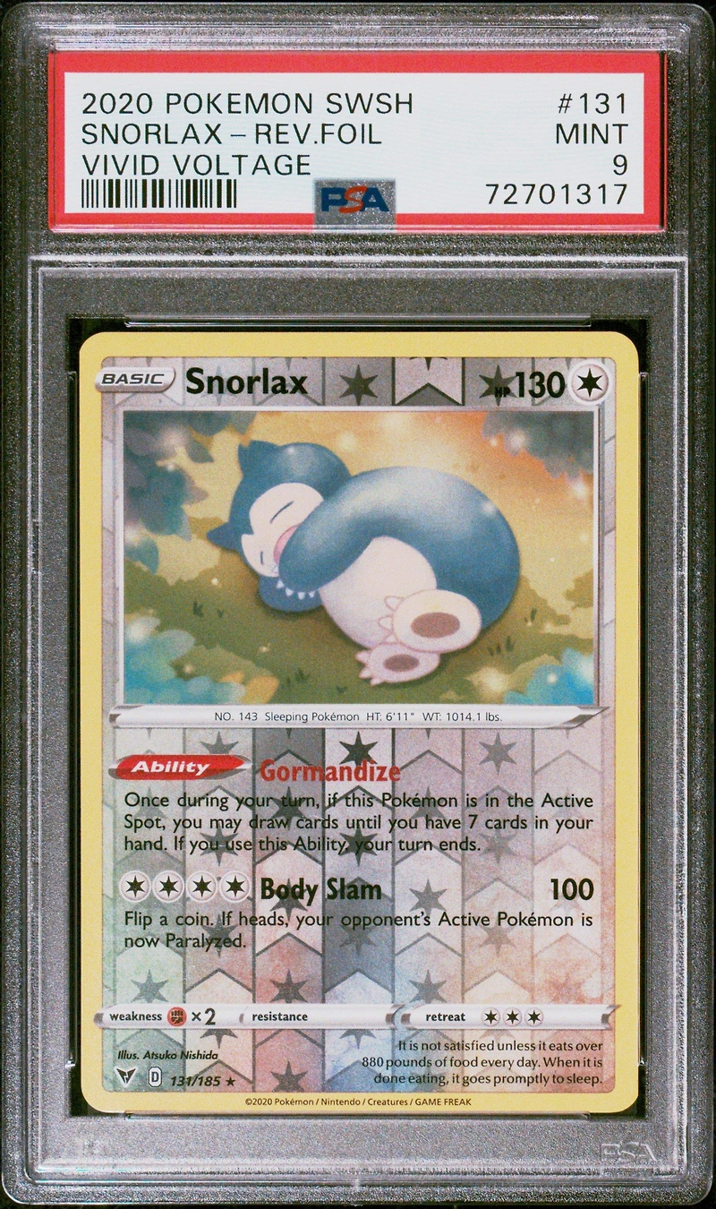 2020 Pokemon Sword & Shield Vivid Voltage 131 Snorlax-reverse Foil PSA 9