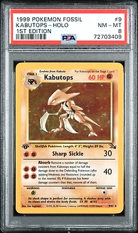 1999 Pokemon Fossil 9 Kabutops-holo 1st Edition PSA 8