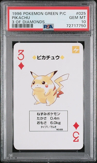 1996 Pokemon Green Version Playing Cards 025 Pikachu 3 Of Diamonds PSA 10