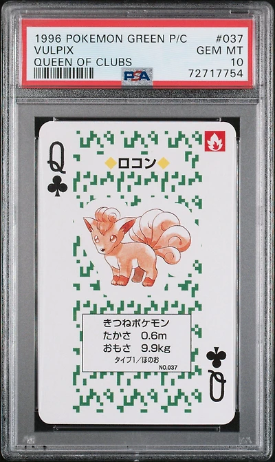 1996 Pokemon Green Version Playing Cards 037 Vulpix Queen Of Clubs PSA 10