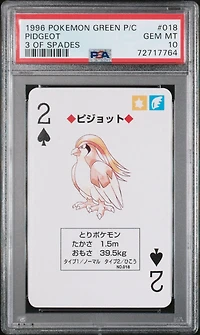 1996 Pokemon Green Version Playing Cards 018 Pidgeot 2 Of Spades PSA 10