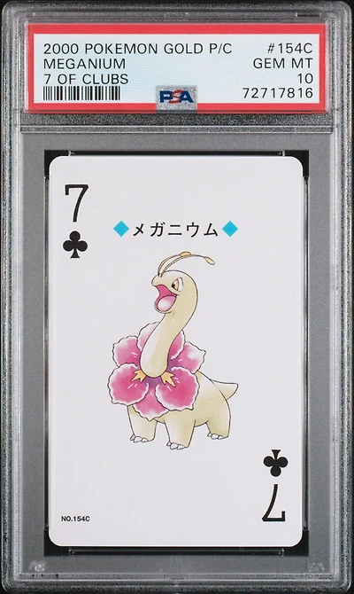 2000 Pokemon Gold Version Playing Cards 154c Meganium 7 Of Clubs PSA 10