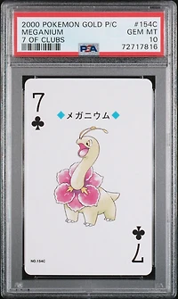 2000 Pokemon Gold Version Playing Cards 154c Meganium 7 Of Clubs PSA 10