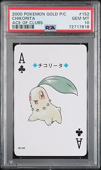 2000 Pokemon Gold Version Playing Cards 152 Chikorita Ace Of Clubs PSA 10