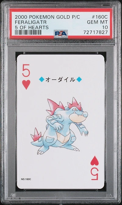 2000 Pokemon Gold Version Playing Cards 160c Feraligatr 5 Of Hearts PSA 10