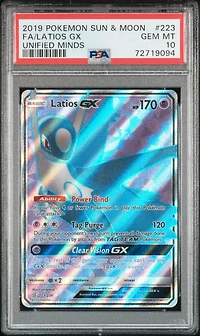 2019 Pokemon Sun & Moon Unified Minds 223 Full Art/latios Gx PSA