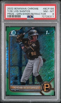 2022 Bowman Chrome Prospects Bcp166 Yordany De Los Santos Green Shimmer Refractor PSA 8