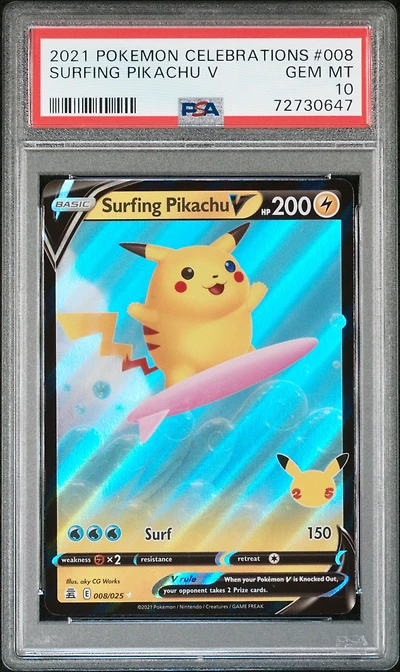 2021 Pokemon Celebrations 008 Surfing Pikachu V PSA