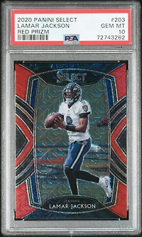 2020 Panini Select 203 Lamar Jackson Red Prizm PSA 10