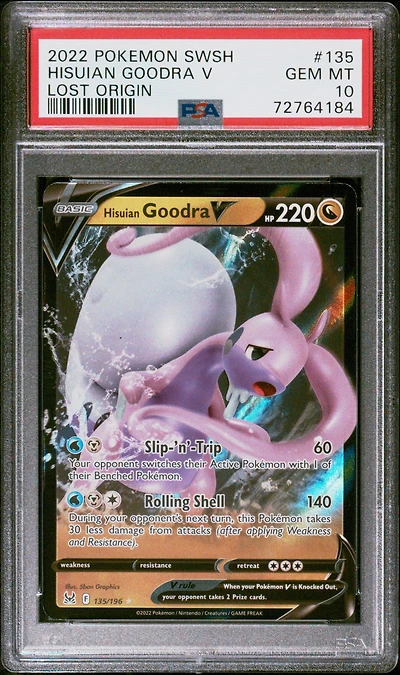 2022 Pokemon Sword & Shield Lost Origin 135 Hisuian Goodra V PSA