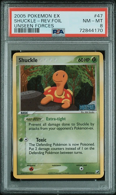 2005 Pokemon Ex Unseen Forces 47 Shuckle-reverse Foil PSA 8