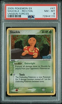 2005 Pokemon Ex Unseen Forces 47 Shuckle-reverse Foil PSA 8