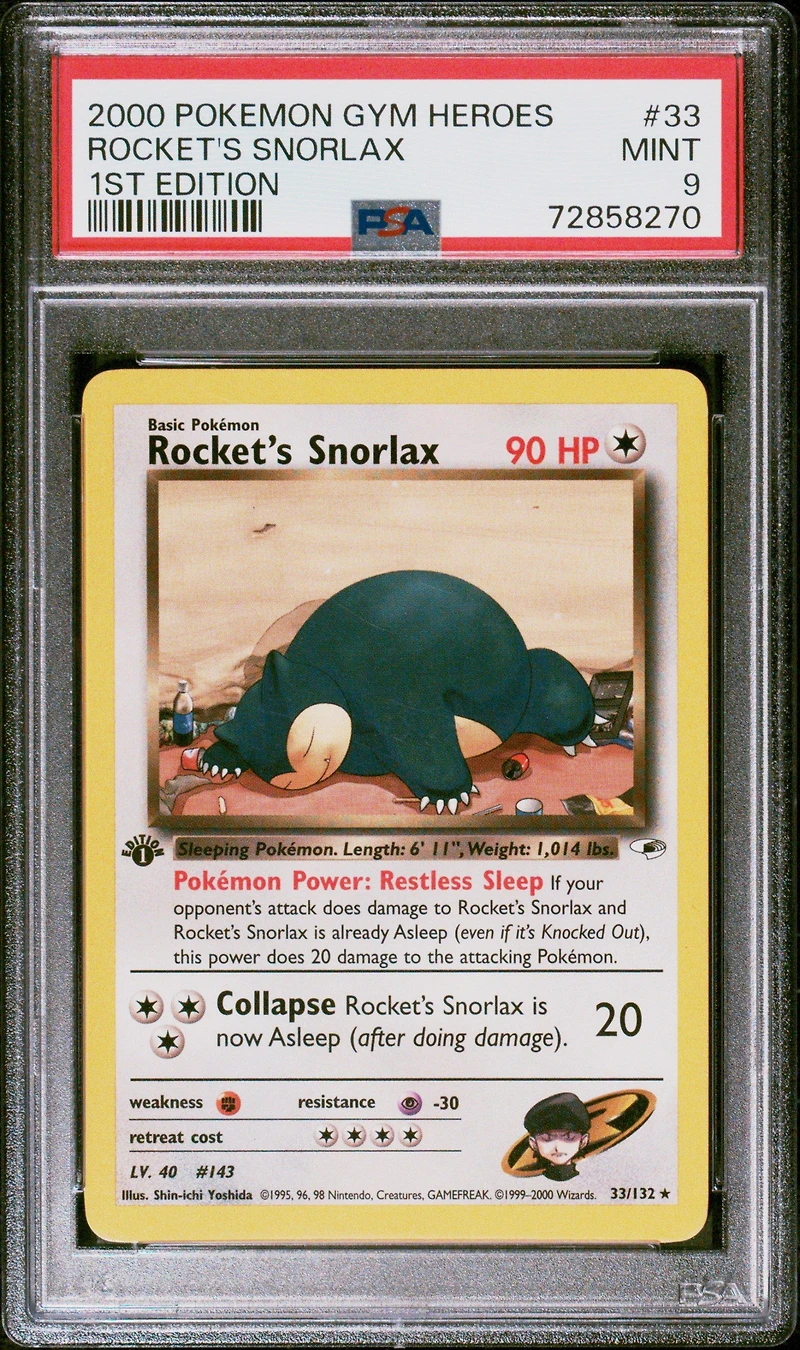 2000 Pokemon Gym Heroes 33 Rocket's Snorlax 1st Edition PSA 9