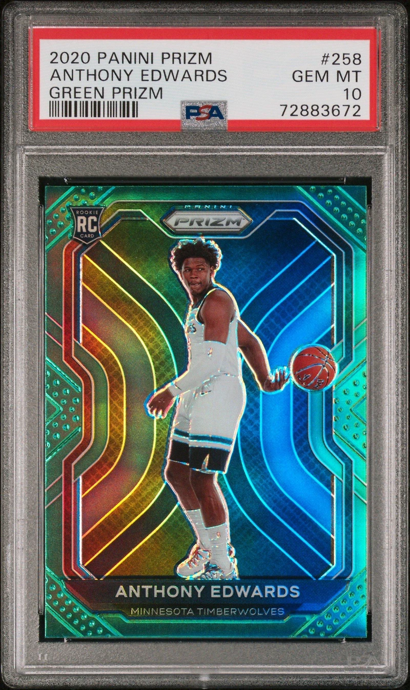2020 Panini Prizm 258 Anthony Edwards Green Prizm PSA 10