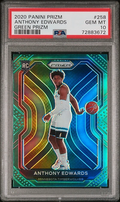 2020 Panini Prizm 258 Anthony Edwards Green Prizm PSA 10