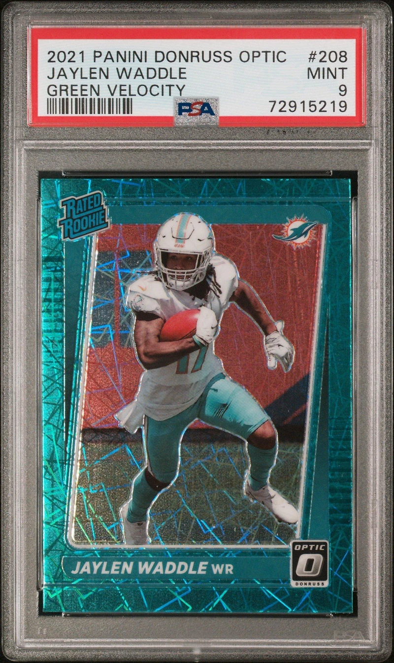 2021 Panini Donruss Optic 208 Jaylen Waddle Green Velocity PSA 9