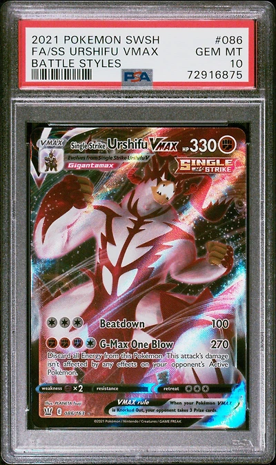 2021 Pokemon Sword & Shield Battle Styles 086 Full Art/single Strike Urshifu Vmax PSA 10