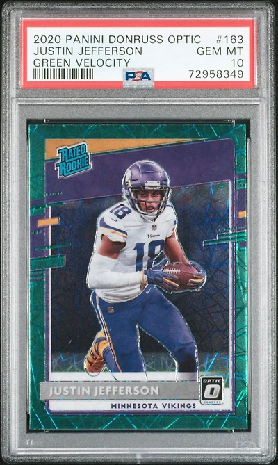 2020 Panini Donruss Optic 163 Justin Jefferson Green Velocity PSA 10