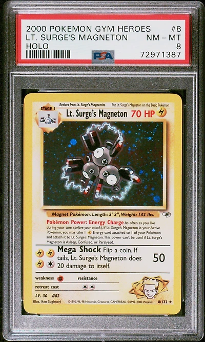 2000 Pokemon Gym Heroes 8 Lt. Surge's Magneton Holo PSA 8