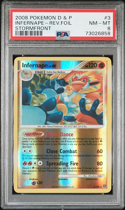 2008 Pokemon Diamond & Pearl Stormfront 3 Infernape-reverse Foil PSA 8