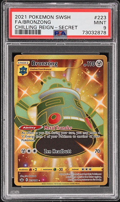 2021 Pokemon Sword & Shield Chilling Reign 223 Full Art/bronzong Secret PSA 9