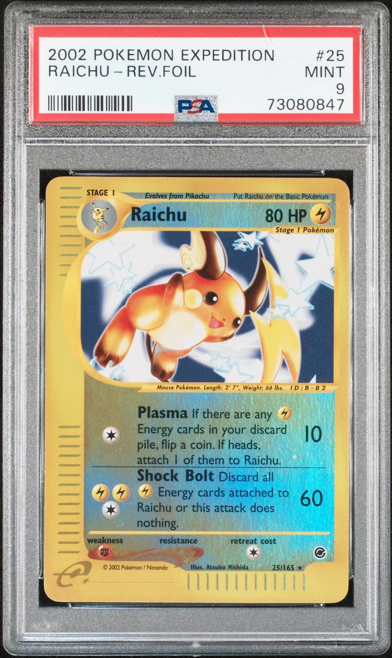 2002 Pokemon Expedition 25 Raichu-reverse Foil PSA