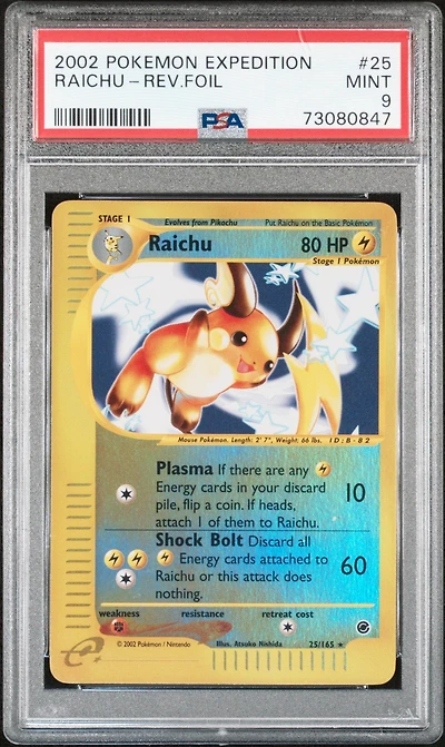 2002 Pokemon Expedition 25 Raichu-reverse Foil PSA