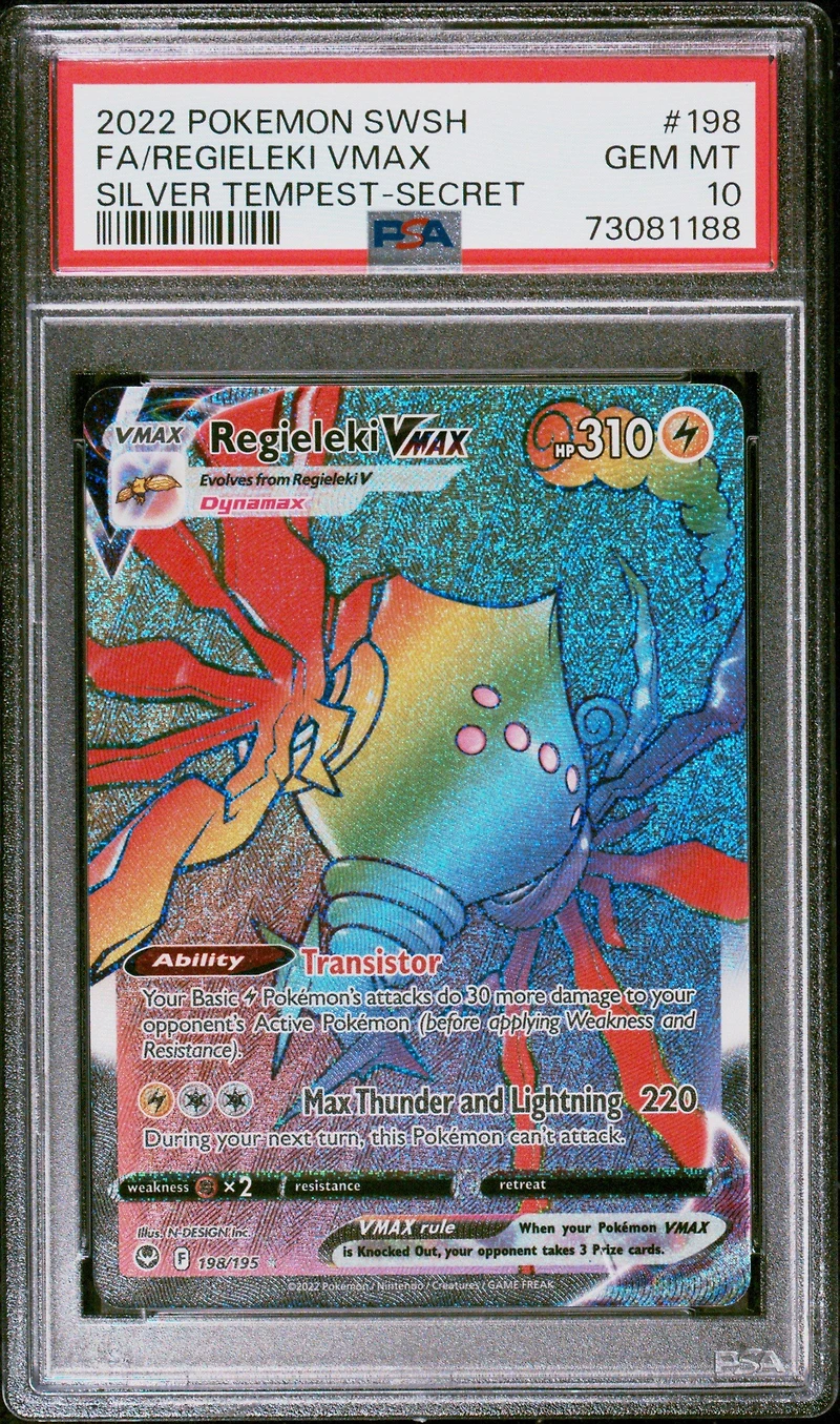 2022 Pokemon Sword & Shield Silver Tempest 198 Full Art/regieleki Vmax Secret PSA 10