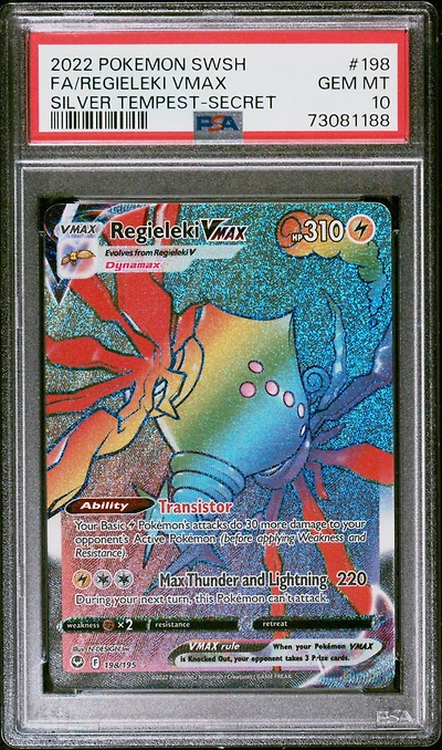2022 Pokemon Sword & Shield Silver Tempest 198 Full Art/regieleki Vmax Secret PSA 10