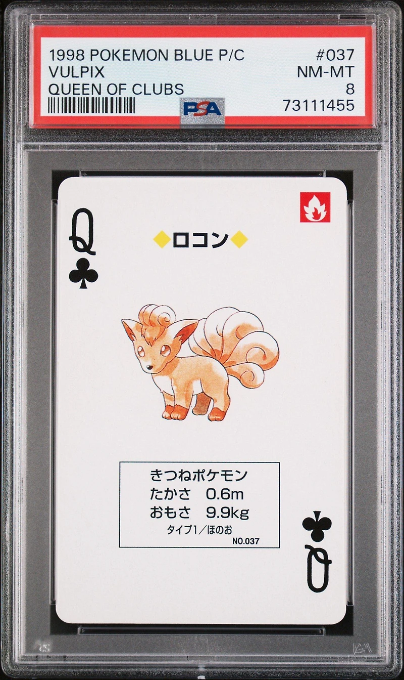 1998 Pokemon Blue Version Playing Cards 037 Vulpix Queen Of Clubs PSA