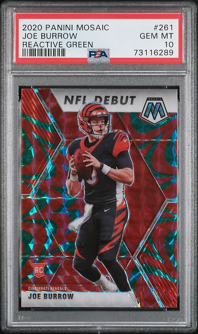 2020 Panini Mosaic 261 Joe Burrow Reactive Green PSA 10