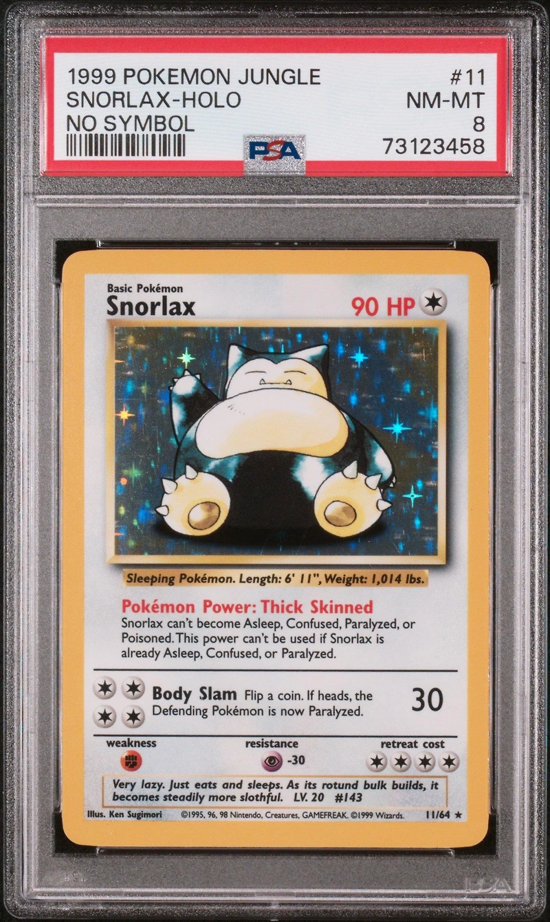 1999 Pokemon Jungle 11 Snorlax-holo No Symbol PSA 8
