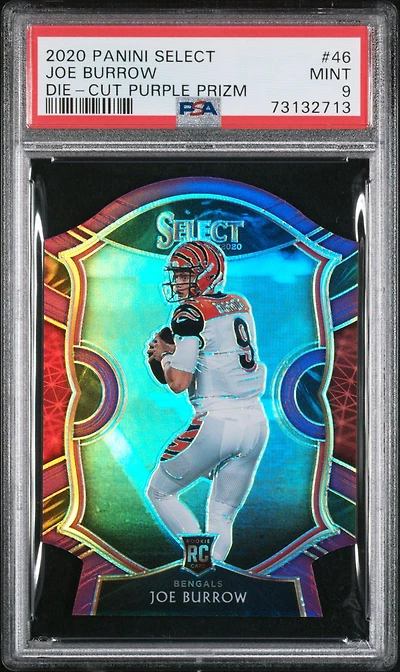 2020 Panini Select 46 Joe Burrow Die-cut Purple Prizm PSA 9