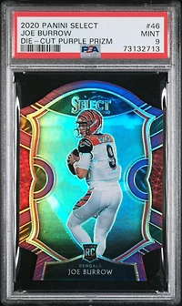 2020 Panini Select 46 Joe Burrow Die-cut Purple Prizm PSA 9