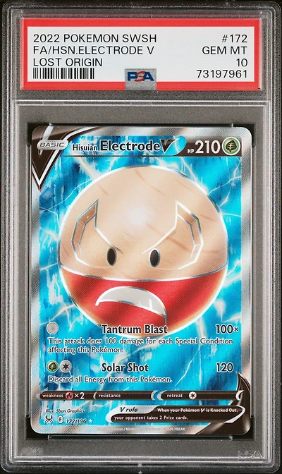 2022 Pokemon Sword & Shield Lost Origin 172 Full Art/hisuian Electrode V PSA