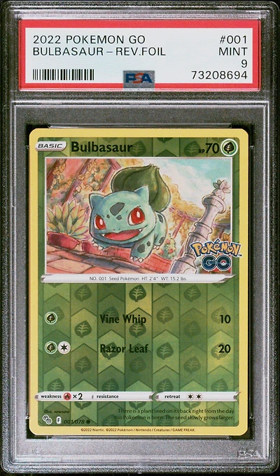 2022 Pokemon Go 001 Bulbasaur-reverse Foil PSA 9