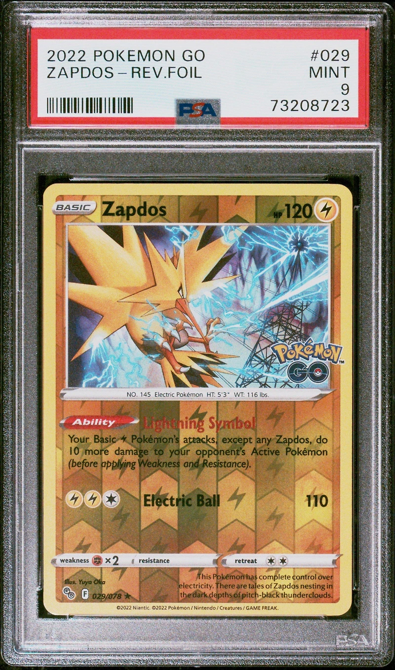 2022 Pokemon Go 029 Zapdos-reverse Foil PSA 9