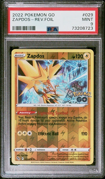 2022 Pokemon Go 029 Zapdos-reverse Foil PSA 9