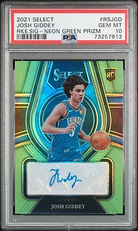 2021 Panini Select Rookie Signatures Rsjgd Josh Giddey Neon Green Prizm PSA 10
