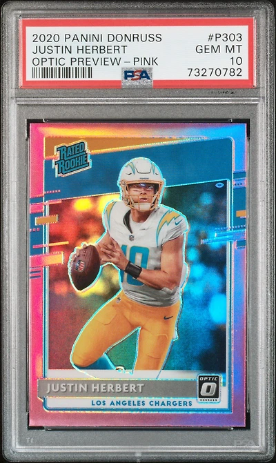 2020 Panini Donruss P303 Justin Herbert Optic Preview-pink PSA 10