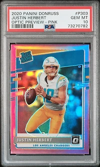 2020 Panini Donruss P303 Justin Herbert Optic Preview-pink PSA 10