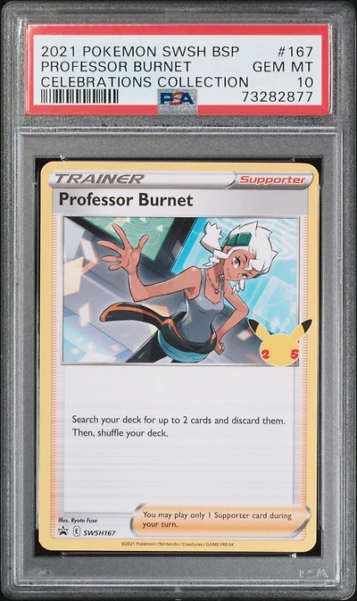 2021 Pokemon Swsh Black Star Promo 167 Professor Burnet Celebrations Collection PSA